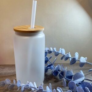 Frosted Jar with Bamboo Lid NWOT